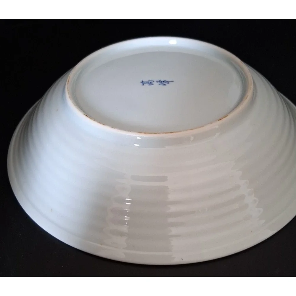Vintage Blue and White Porcelain Bowl with Grape Design